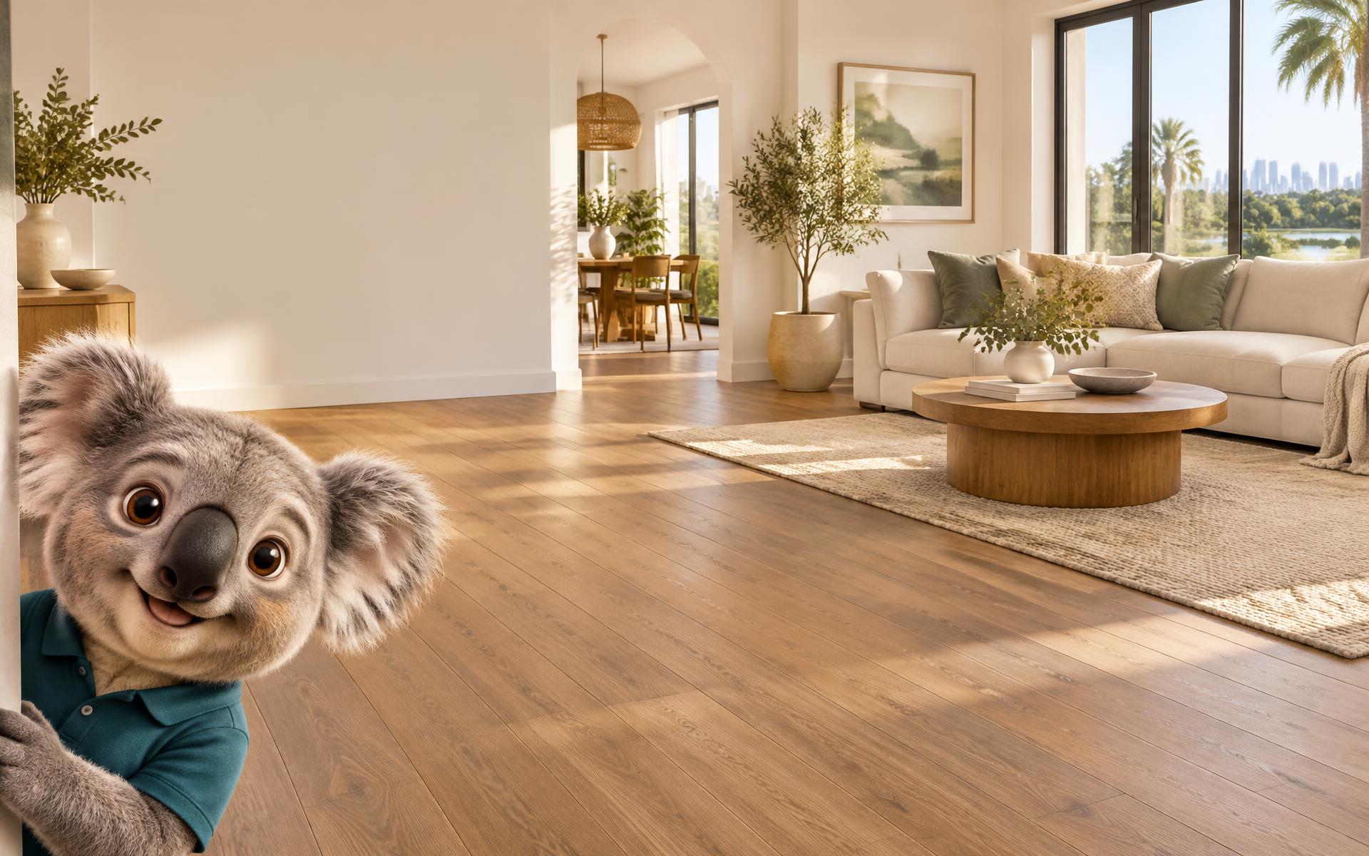 Bright Orlando living room with warm wood-look flooring