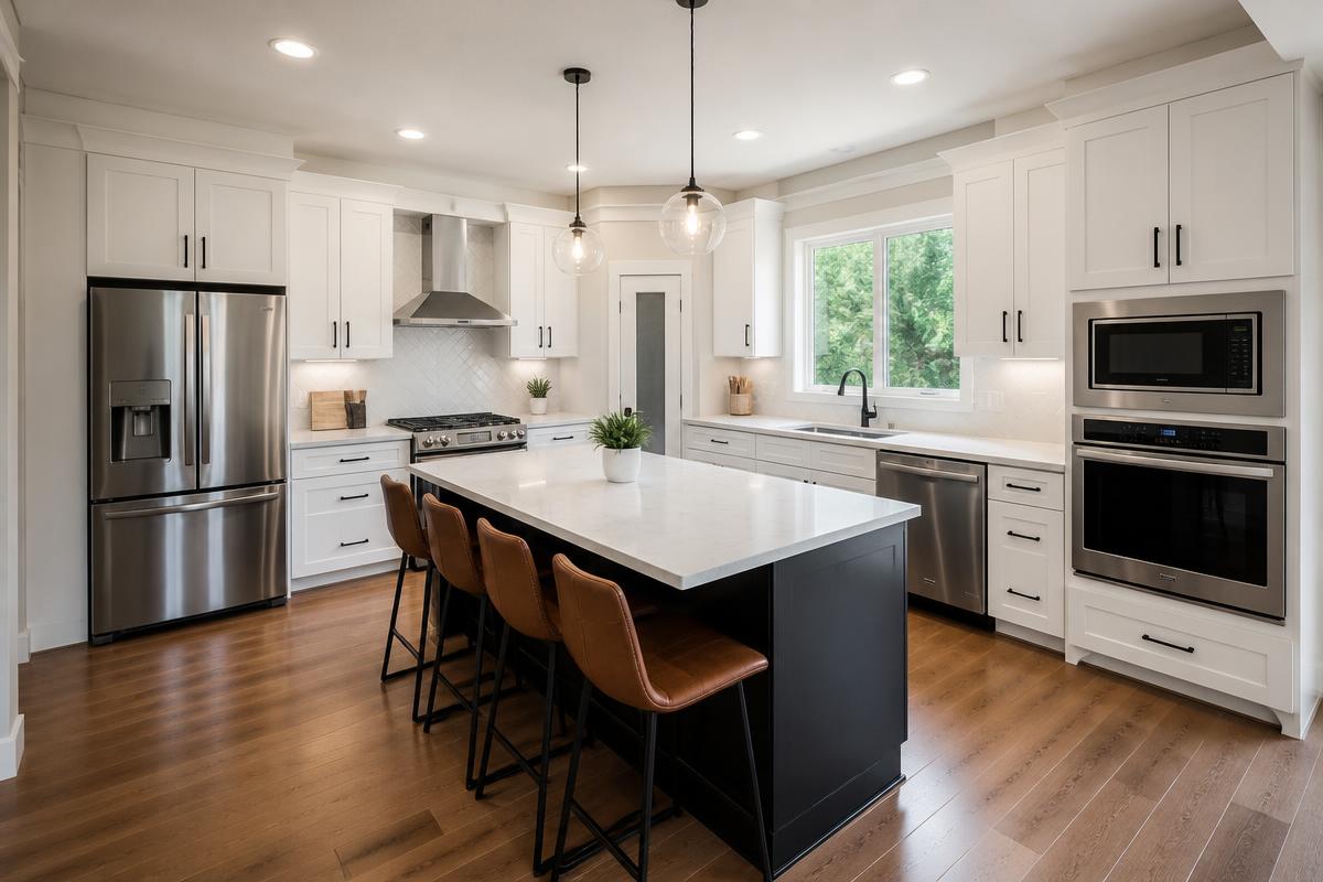Kitchen with engineered hardwood flooring