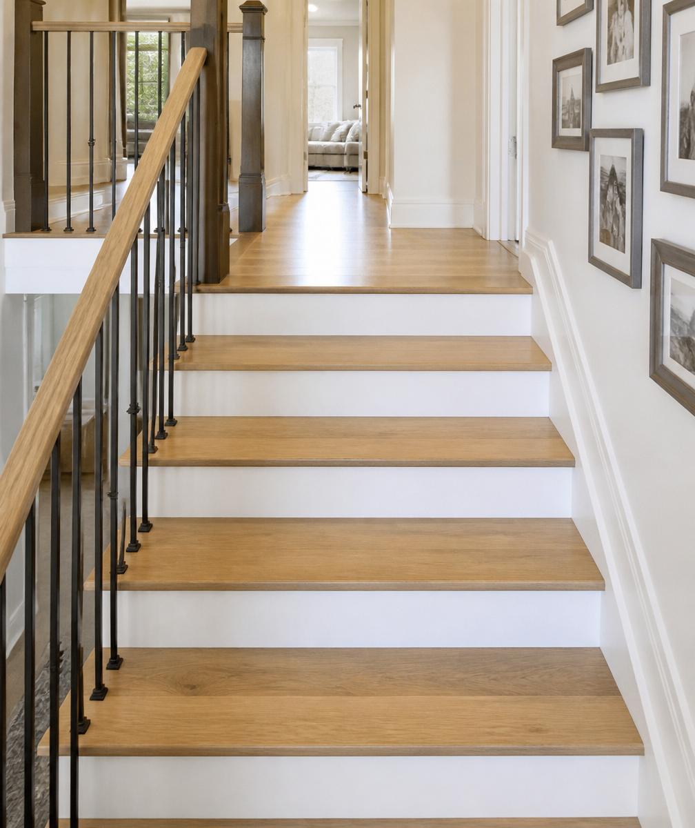 Modern staircase with new flooring