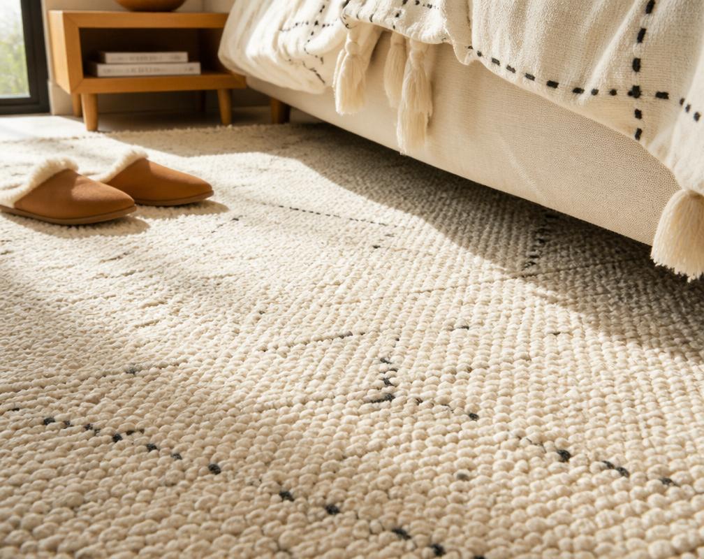 Berber carpet in a sunlit bedroom